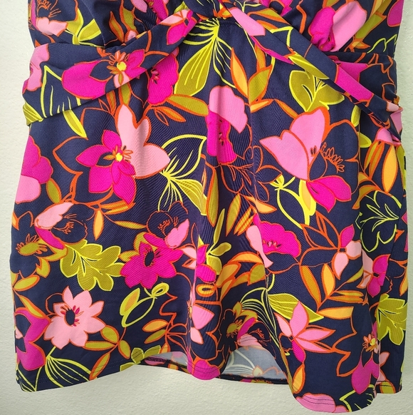 Lands' End Women's Size 12 Navy Blue Pink Green orange Floral Tankini Top - Picture 3 of 6